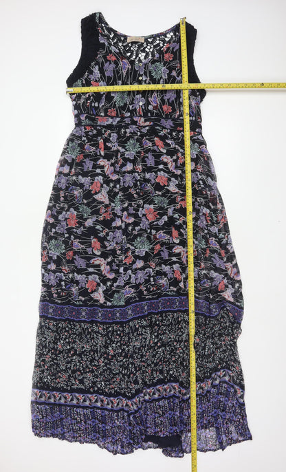M&S Women Black Floral Maxi Dress UK 18 Sleeveless Lace Boho