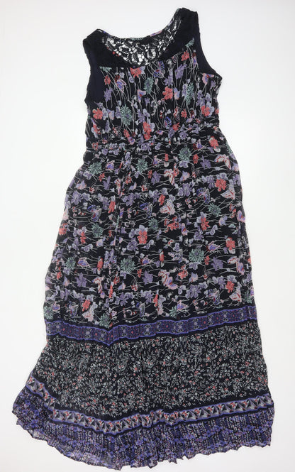 M&S Women Black Floral Maxi Dress UK 18 Sleeveless Lace Boho