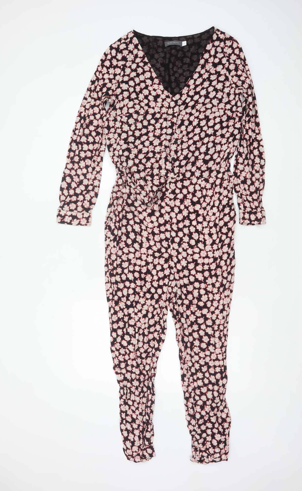 Mint Velvet Women’s Black Floral Size 8 V-Neck Tapered Jumpsuit