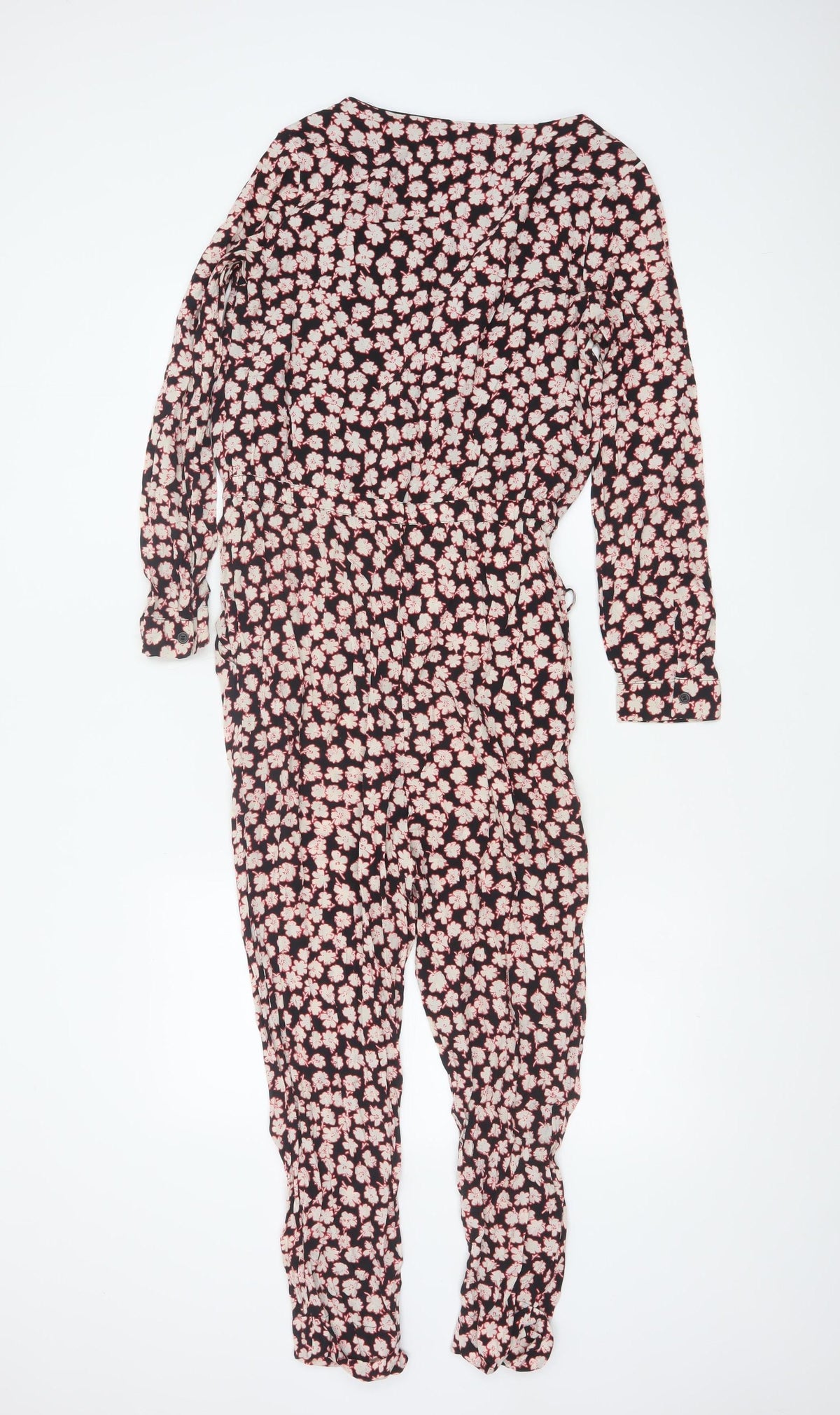 Mint Velvet Women’s Black Floral Size 8 V-Neck Tapered Jumpsuit