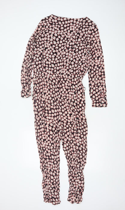 Mint Velvet Women’s Black Floral Size 8 V-Neck Tapered Jumpsuit