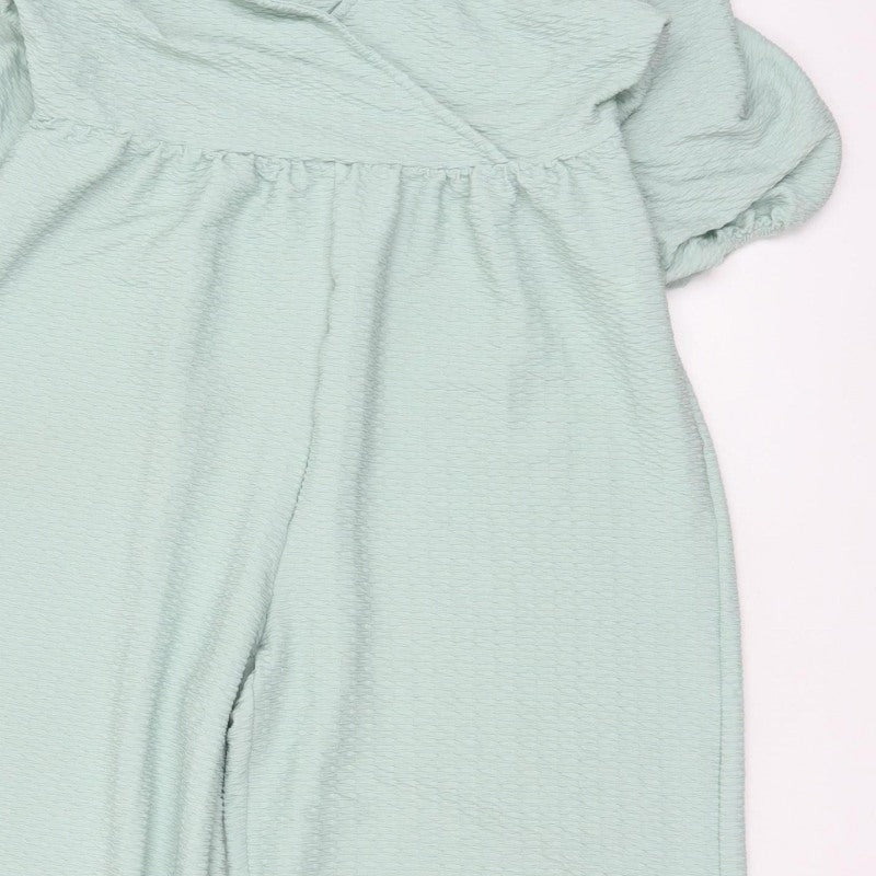 ASOS DESIGN Women’s Green UK 6 Textured Wrap Wide-Leg Jumpsuit