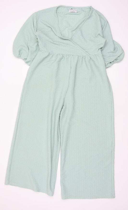 ASOS DESIGN Women’s Green UK 6 Textured Wrap Wide-Leg Jumpsuit