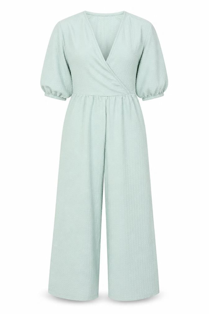 ASOS DESIGN Women’s Green UK 6 Textured Wrap Wide-Leg Jumpsuit