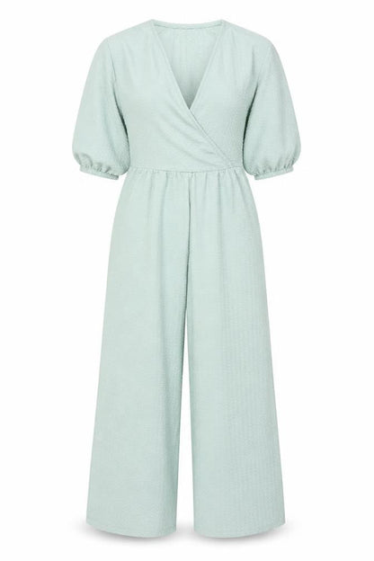 ASOS DESIGN Women’s Green UK 6 Textured Wrap Wide-Leg Jumpsuit