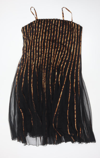 Roman Originals Women Black Brown Stripe Mesh A-Line Long Dress 2XL
