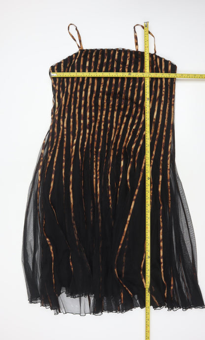 Roman Originals Women Black Brown Stripe Mesh A-Line Long Dress 2XL