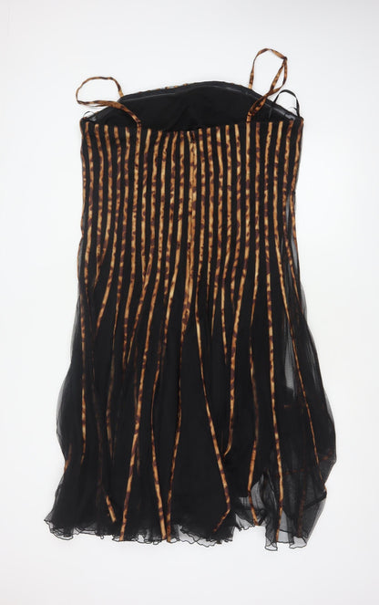 Roman Originals Women Black Brown Stripe Mesh A-Line Long Dress 2XL