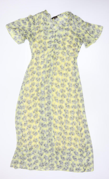 Amaryllis Women Yellow Floral Fit & Flare Long Dress UK 12
