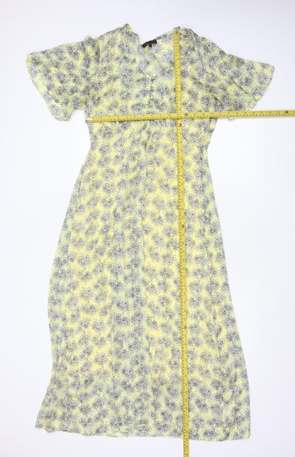 Amaryllis Women Yellow Floral Fit & Flare Long Dress UK 12