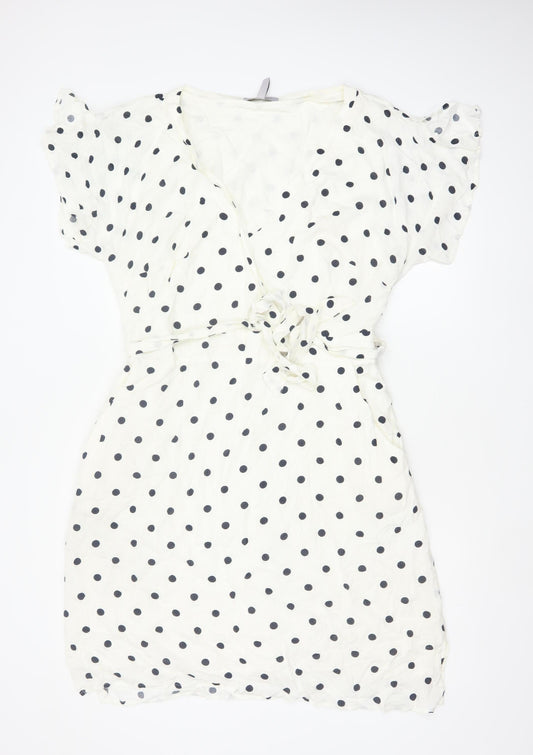 Bravissimo Women Ivory Polka Dot Wrap Midi Dress UK 18 Viscose