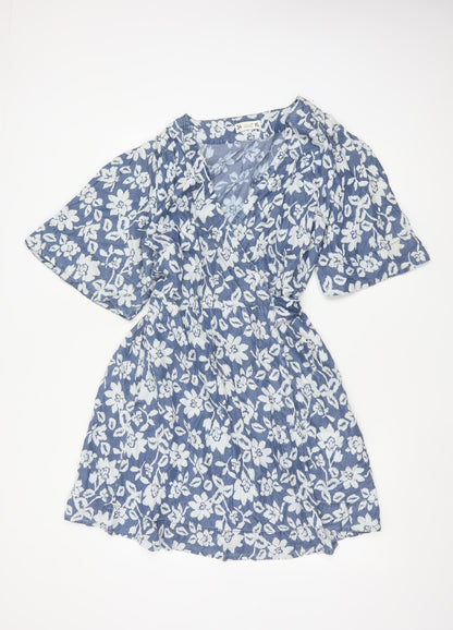 Sfera Denim Premium Women Blue Floral Wrap Dress XL Short Lyocell