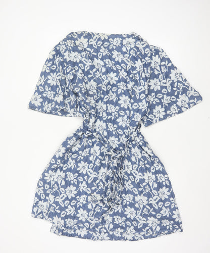 Sfera Denim Premium Women Blue Floral Wrap Dress XL Short Lyocell