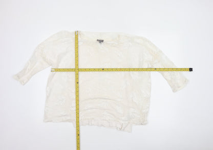 Phase Eight Women Ivory UK 10 3/4 Sleeve Leaf Devore Lined Blouse