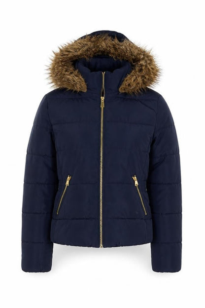 H&M Women’s Blue Size 10 Hooded Faux Fur Trim Puffer Jacket