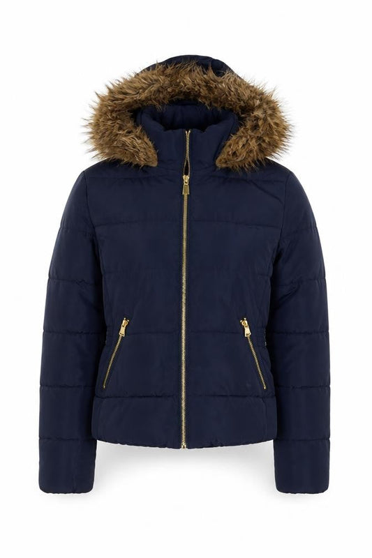 H&M Women’s Blue Size 10 Hooded Faux Fur Trim Puffer Jacket