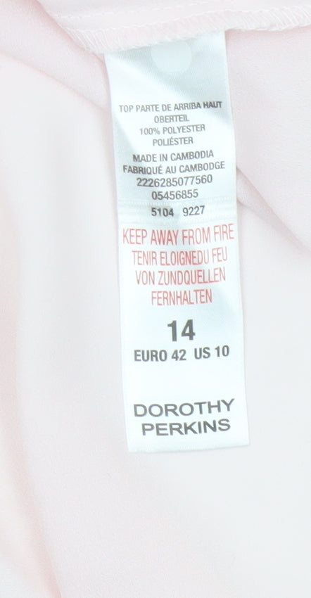 Brand and care label for Dorothy Perkins Women’s Pink UK 14 Tunic Blouse Flutter Sleeves