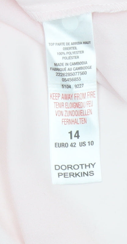 Brand and care label for Dorothy Perkins Women’s Pink UK 14 Tunic Blouse Flutter Sleeves