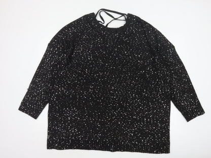 Yours Women’s Black Sequin Lace-Up Back 3/4 Sleeve Blouse UK 26-28
