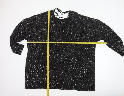 Yours Women’s Black Sequin Lace-Up Back 3/4 Sleeve Blouse UK 26-28