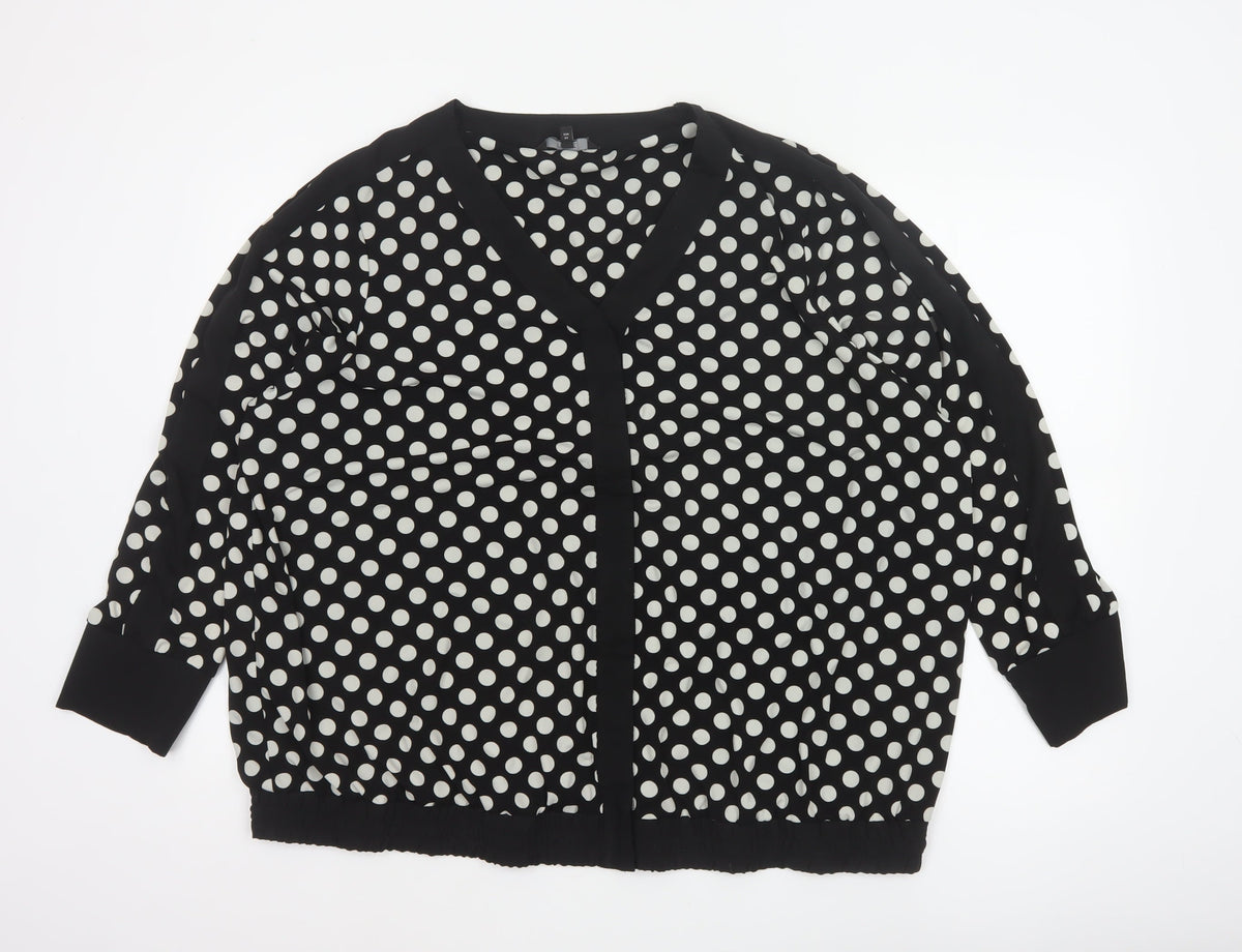 Next Women Black UK 20 Polka Dot V-Neck Open Front Long Sleeve Blouse