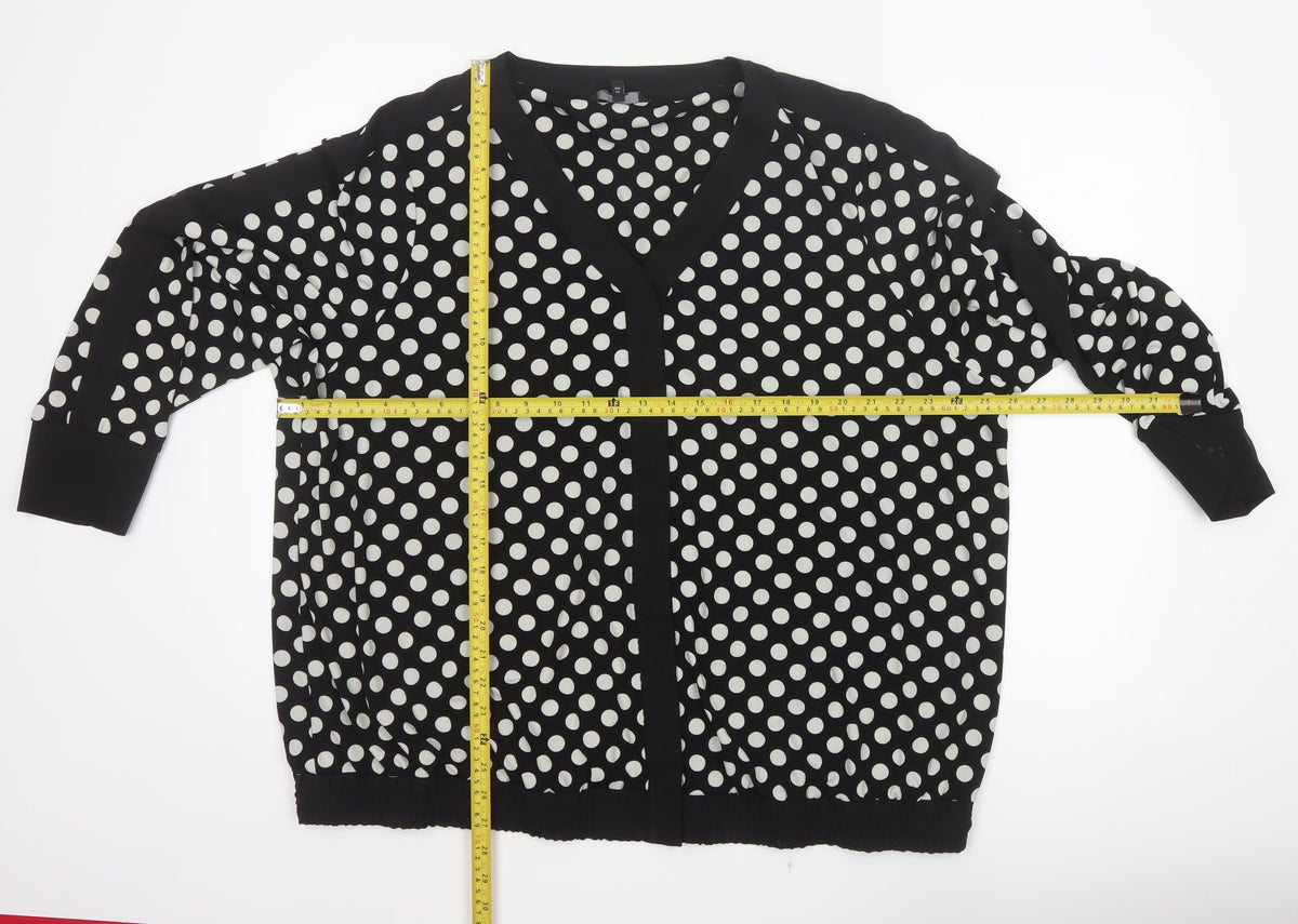 Next Women Black UK 20 Polka Dot V-Neck Open Front Long Sleeve Blouse