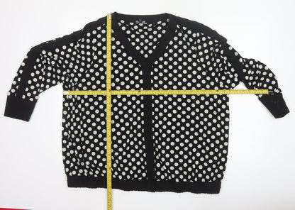 Next Women Black UK 20 Polka Dot V-Neck Open Front Long Sleeve Blouse