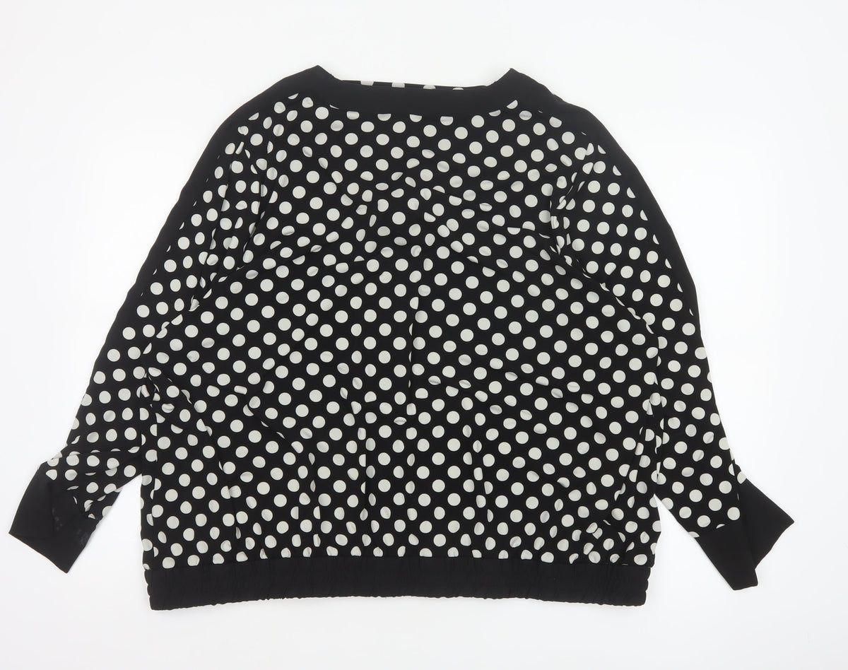Next Women Black UK 20 Polka Dot V-Neck Open Front Long Sleeve Blouse