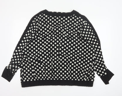 Next Women Black UK 20 Polka Dot V-Neck Open Front Long Sleeve Blouse
