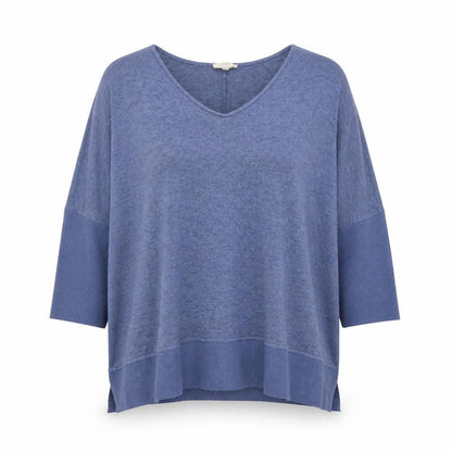 Aveology Women Blue Plus Size 34 Relaxed V-Neck Tunic Top