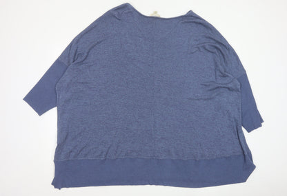 Aveology Women Blue Plus Size 34 Relaxed V-Neck Tunic Top