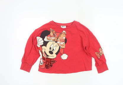 Front view of Next girls’ red 5 years minnie mouse sequin long sleeve t-shirt