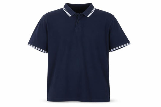 Front view of Maine Men’s Blue 2XL Classic Short Sleeve Contrast Trim Polo Shirt