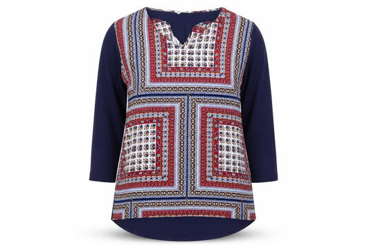 Alexara Women’s Multicoloured Size 12 Bohemian V-Neck Tunic Blouse