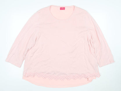 Together Women’s Pink UK 22 3/4 Sleeve Lace Hem Scoop Neck Jumper
