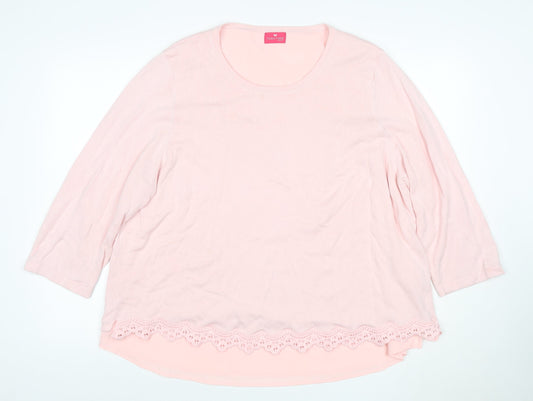 Together Women’s Pink UK 22 3/4 Sleeve Lace Hem Scoop Neck Jumper