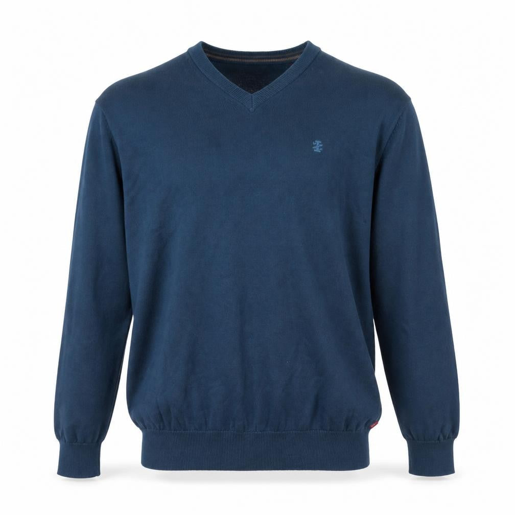 IZOD Men’s Blue L V-Neck Cotton Knit Logo Pullover Jumper