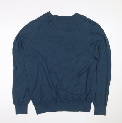 IZOD Men’s Blue L V-Neck Cotton Knit Logo Pullover Jumper