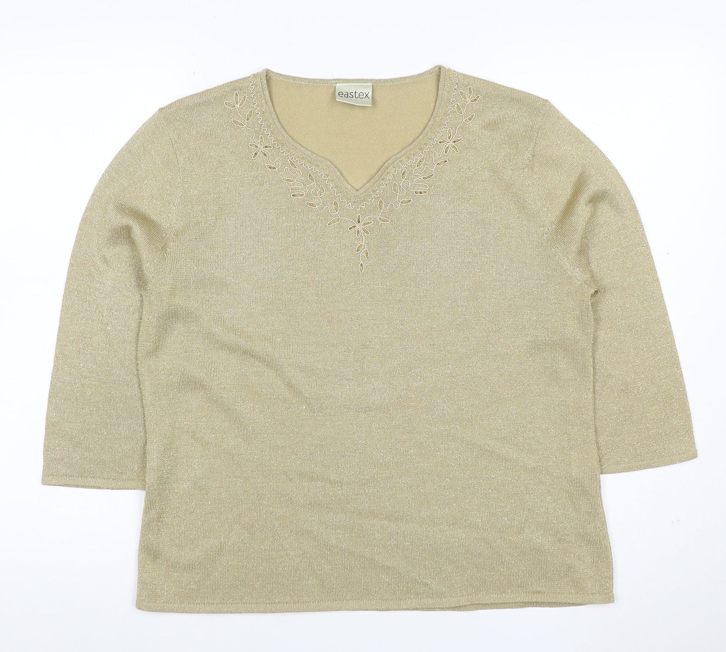 Eastex Women Gold Basic Embroidered V-Neck Knit Top UK 16/18