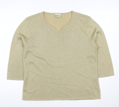 Eastex Women Gold Basic Embroidered V-Neck Knit Top UK 16/18