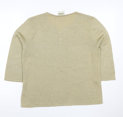 Eastex Women Gold Basic Embroidered V-Neck Knit Top UK 16/18