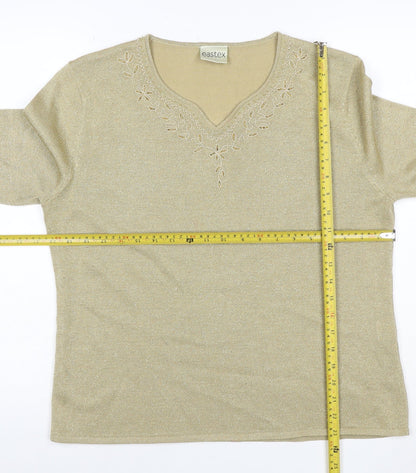 Eastex Women Gold Basic Embroidered V-Neck Knit Top UK 16/18