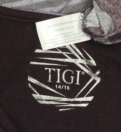 TIGI Women’s Purple Striped Knit Jumper Size 16 3/4 Sleeve