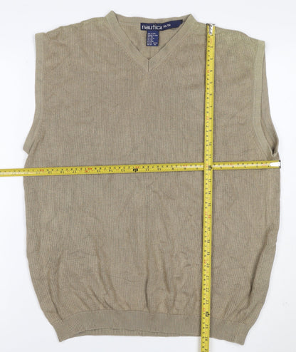Nautica Men’s Beige XL Silk Cotton V-Neck Knit Jumper Vest