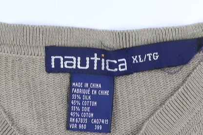 Nautica Men’s Beige XL Silk Cotton V-Neck Knit Jumper Vest