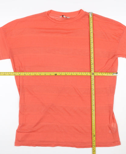 Next Women Orange UK 10 Mesh Stripe Long Sleeve Crew Neck T-Shirt