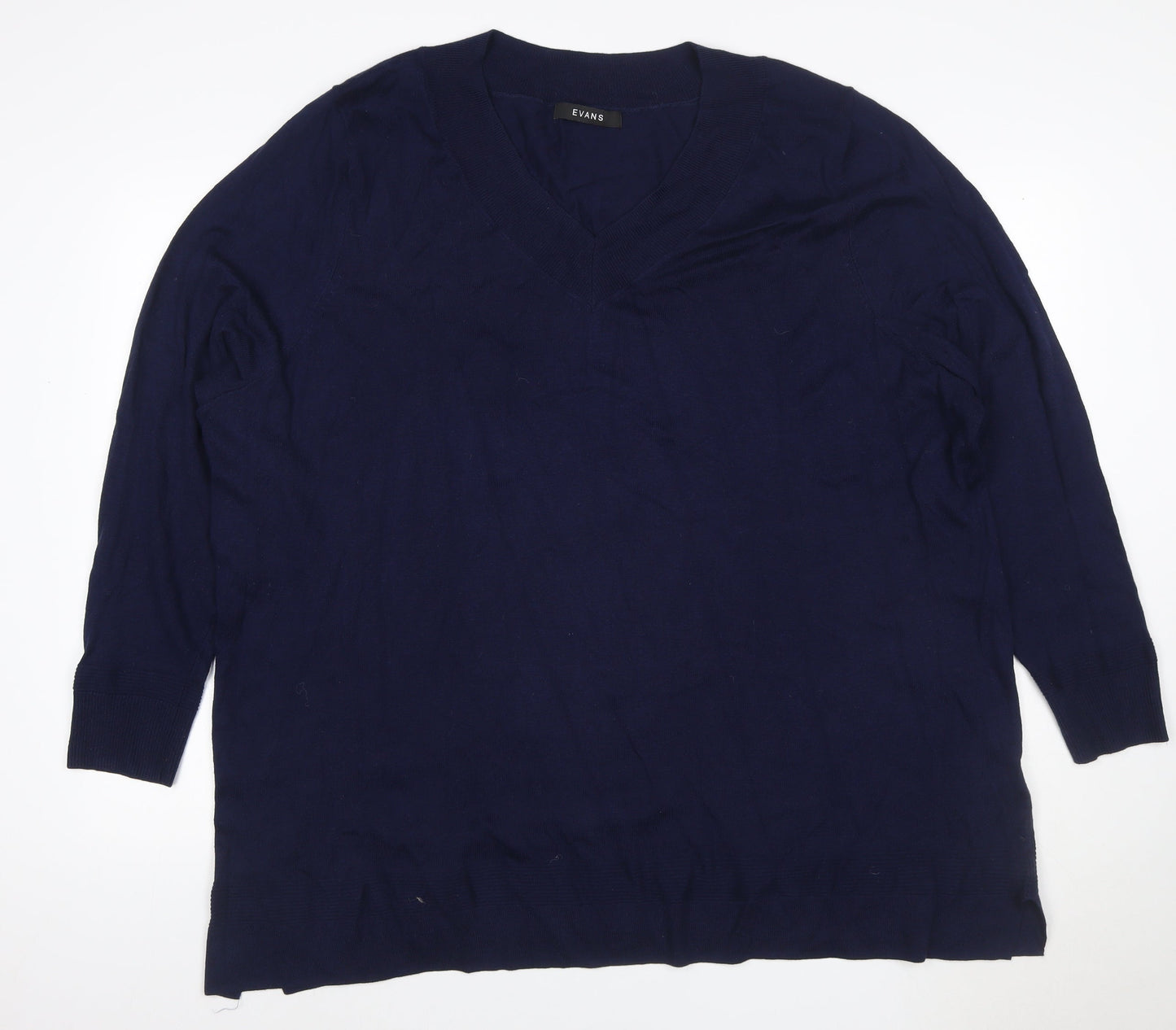 Evans Women’s Navy V-Neck Cotton Blend Knit Jumper UK 26