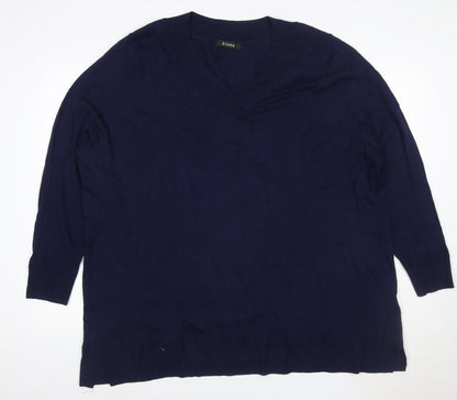 Evans Women’s Navy V-Neck Cotton Blend Knit Jumper UK 26