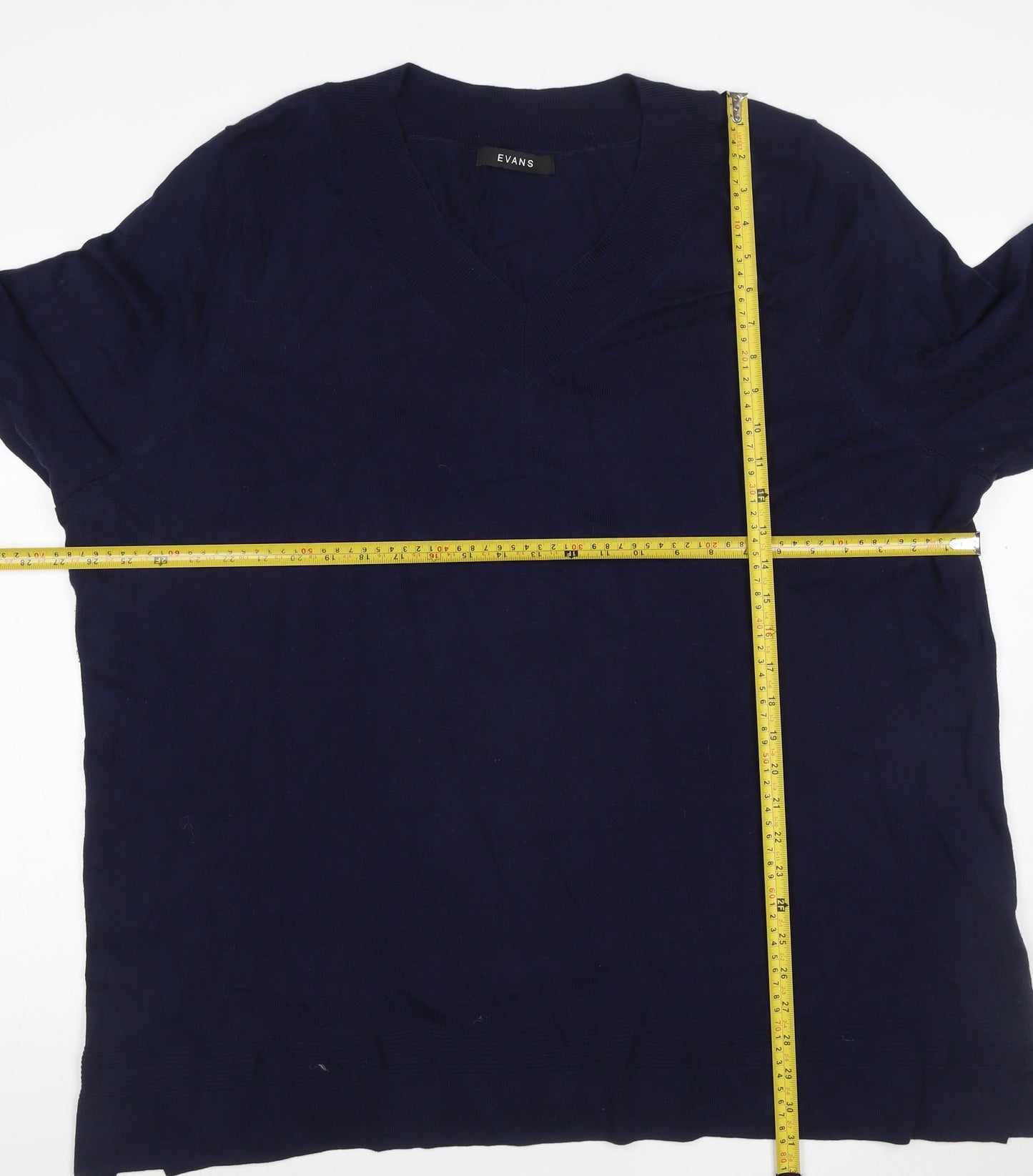 Evans Women’s Navy V-Neck Cotton Blend Knit Jumper UK 26