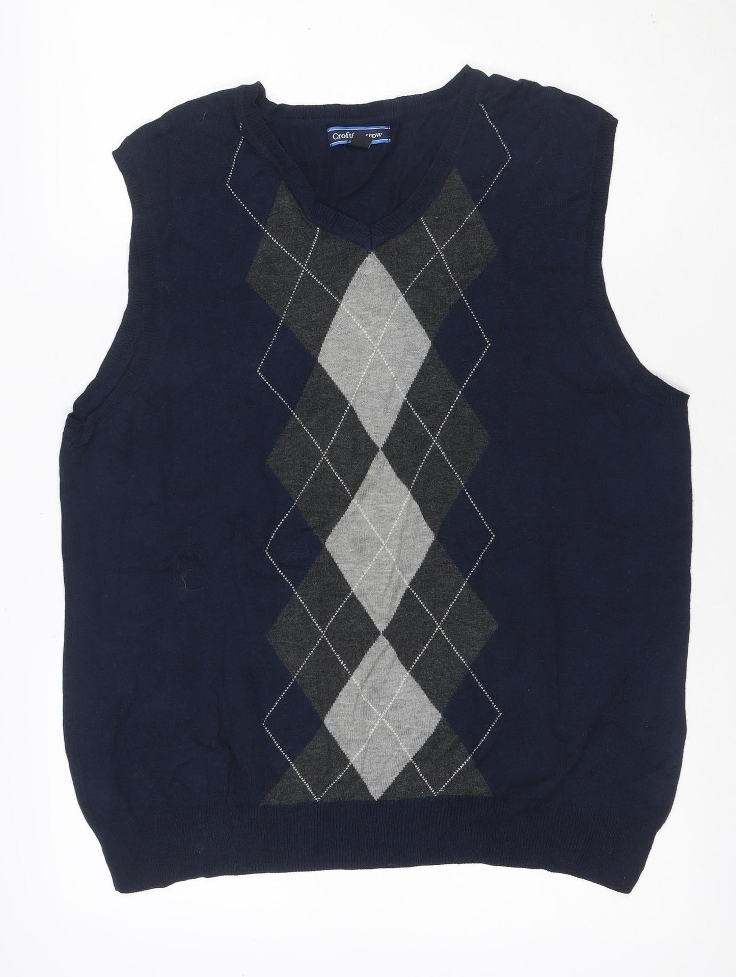 Croft & Barrow Men's Navy Argyle V-Neck Knit Vest Size L Rayon Blend